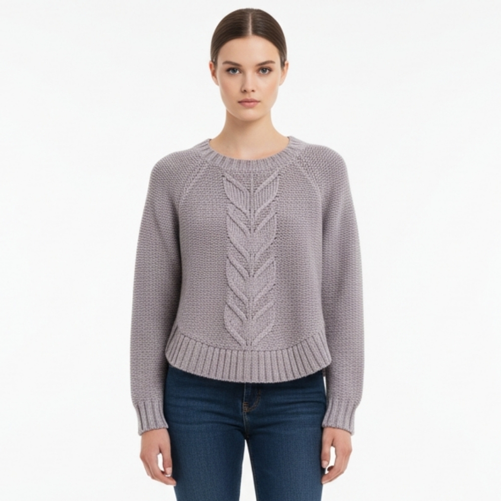 Aerie Gray Bohemian Cable Knit Round Hem Pullover Sweater S K14